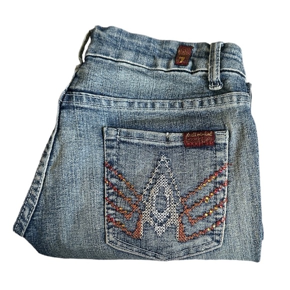7 For All Mankind A Pocket Embroidered Crystal Cropped Skinny Jeans Size 27 - Picture 2 of 11